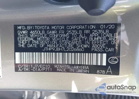 2020 Lexus Ux 250H from USA, damaged, VIN JTHP9JBH7L2026860